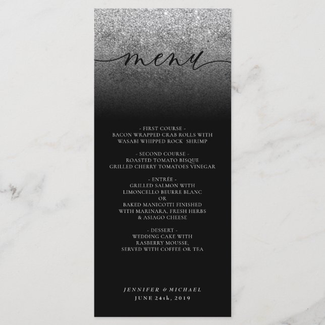 Menú Ceremonia de boda con brillo Cena (Anverso)