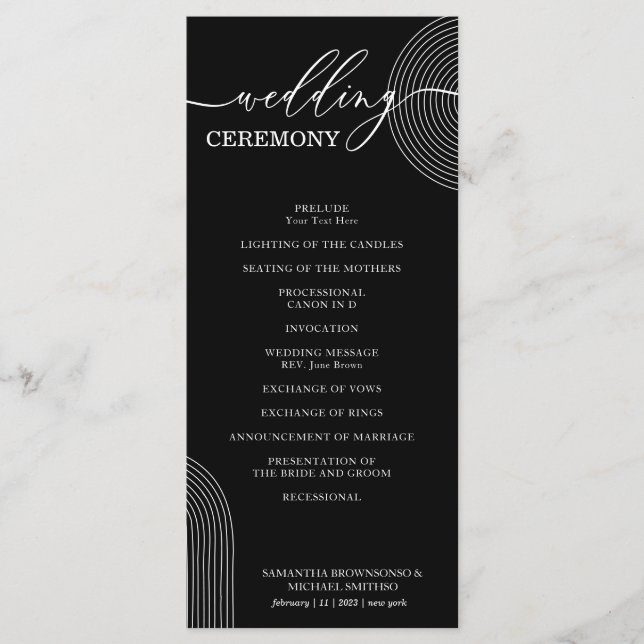 Menú Ceremonia de boda geométrica en blanco y negro (Anverso)