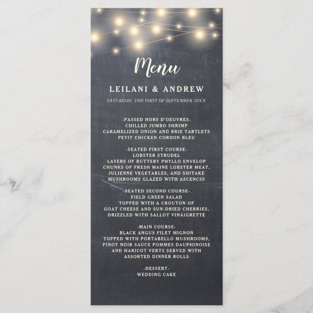 Menú Chalkboard String Lights Floral Mason Jar (Anverso)