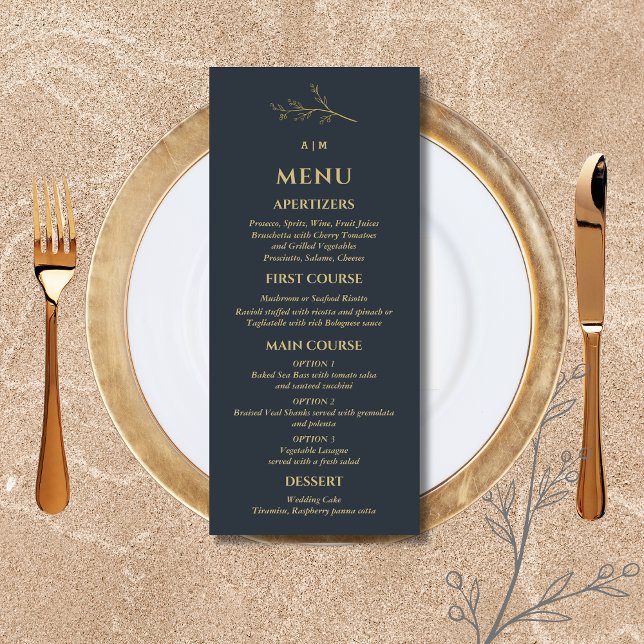 Menú Charcoal Monogram Botanical Minimalist Wedding (Subido por el creador)