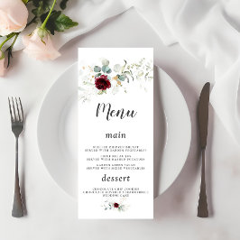 Menú Charm Airy Greenery Burgundy Floral Gold Boda