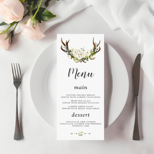 Menú Charm White Cream Flowers Antlers Boda (Subido por el creador)