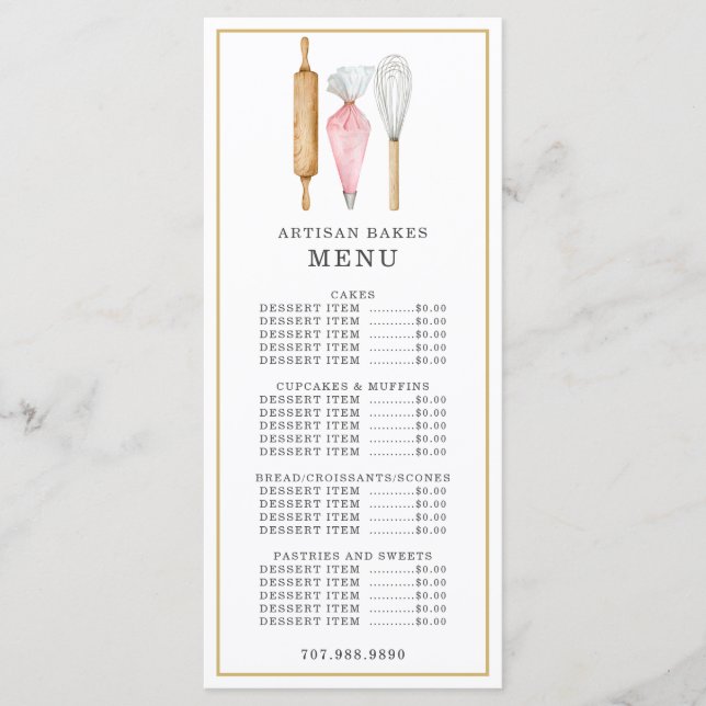 Menú Chef de Pastelería Panadería Acuarela Utensilios d (Anverso)