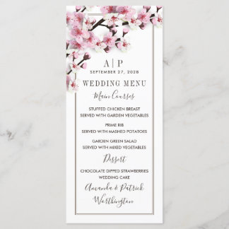 Menú Cherry Blossom Pink White Boda Cards
