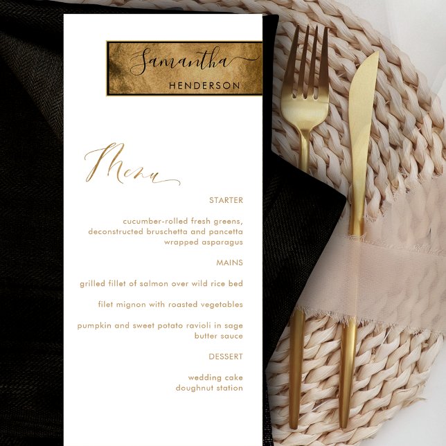 Menú Chic Personalizado con Nombre del Invitado Blanco, (Subido por el creador)
