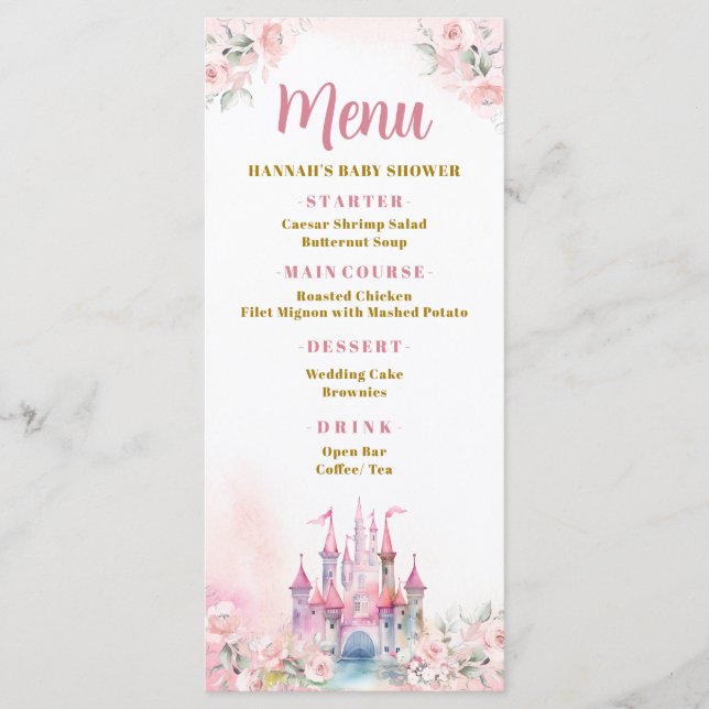 Menú Chica Princesa Royal Castle Quinto cumpleaños (Anverso)