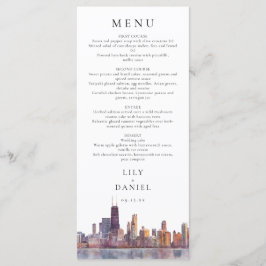 Menú Chicago Skyline Watercolor Destination Wedding