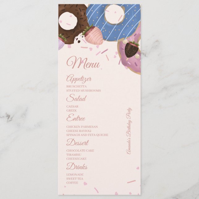 Menú Chicas Dulce Donut Pastel Cumpleaños (Anverso)
