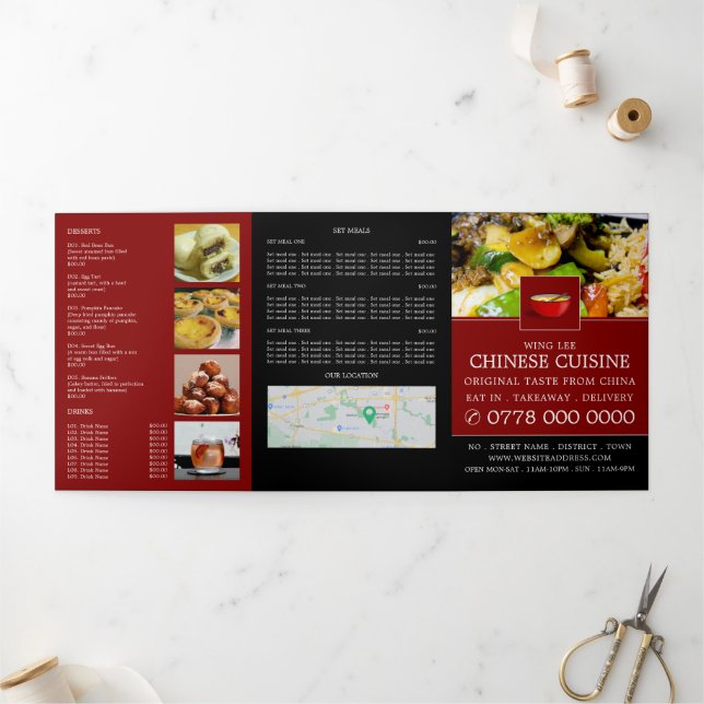 Menú chino para restaurantes Tri-Fold Flyer (Exterior)
