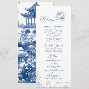Menú Chinoiserie Blue Elegant Pagoda y Floral Toile