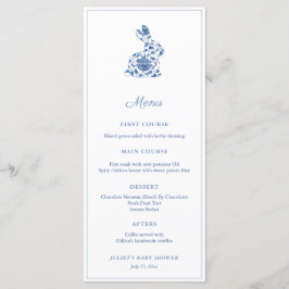 Menú Chinoiserie Bunny Blue And White Baby Shower Fiest