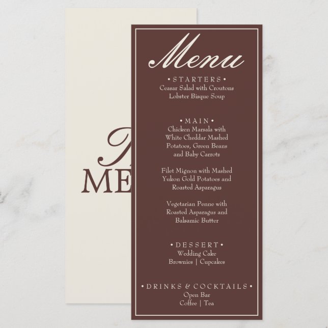 Menú Chocolate Marrón Antiguo Dinero Retro Boda de Lujo (Anverso / Reverso)