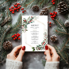 Menú Christmas Red Berries Winter Greenery Wedding