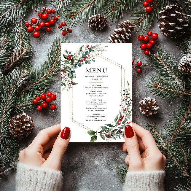 Menú Christmas Red Berries Winter Greenery Wedding (Subido por el creador)
