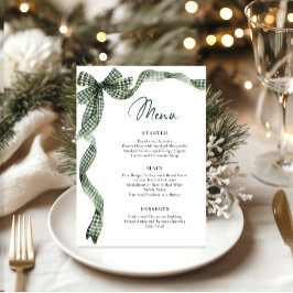 Menú Christmas Whimsical Funky Green Bow Dinner Party