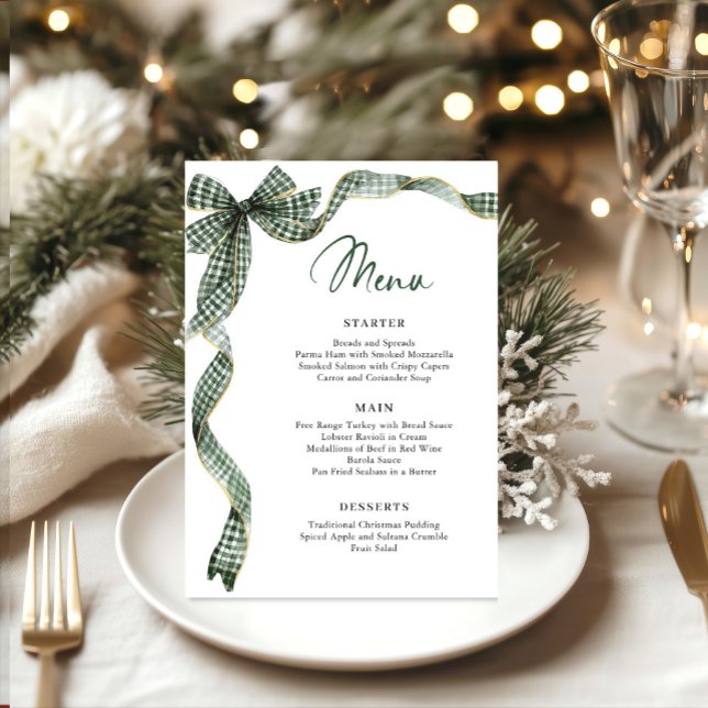 Menú Christmas Whimsical Funky Green Bow Dinner Party (Subido por el creador)