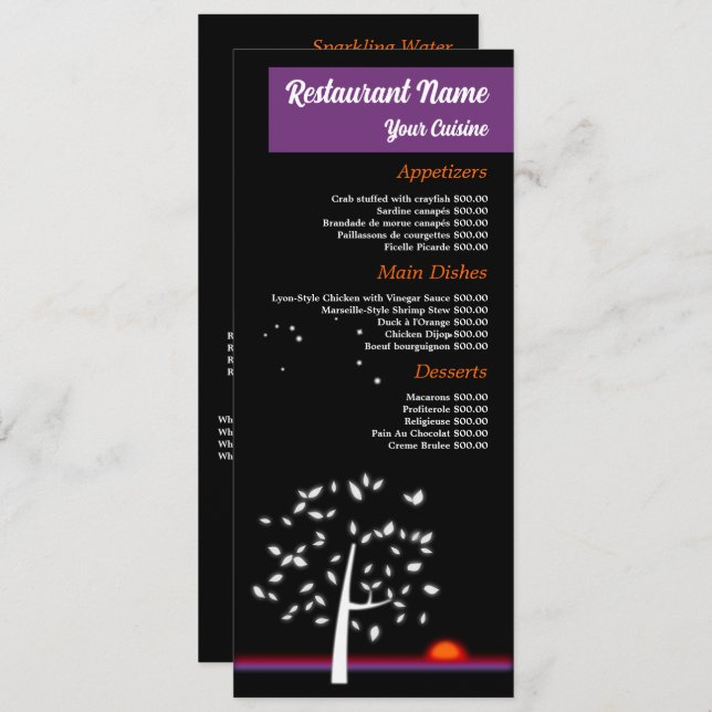 Menú Cielo Nocturno Sol, Restaurante Slimline (Anverso / Reverso)