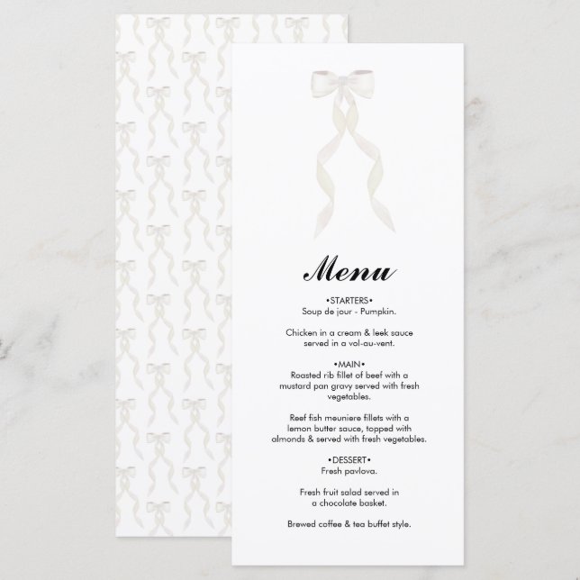 Menú Cinta de vaca blanca formal matrimonio elegante (Anverso / Reverso)