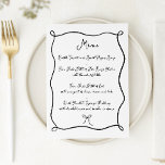Menú Cinta dibujada a mano y Boda blanco y negro de dob<br><div class="desc">Menú Boda con cinta dibujada a mano y doblado en blanco y negro con letra de estilo manuscrito.</div>