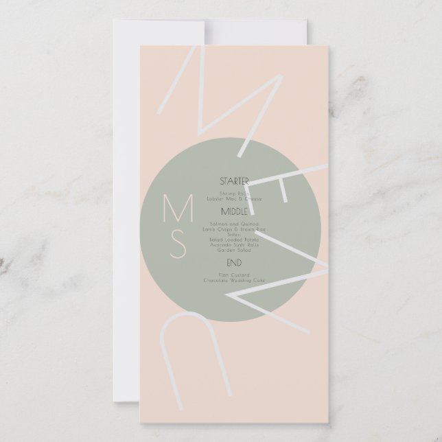 Menú Circular de Boda Corazón Monogramado Rosa Sal (Anverso)