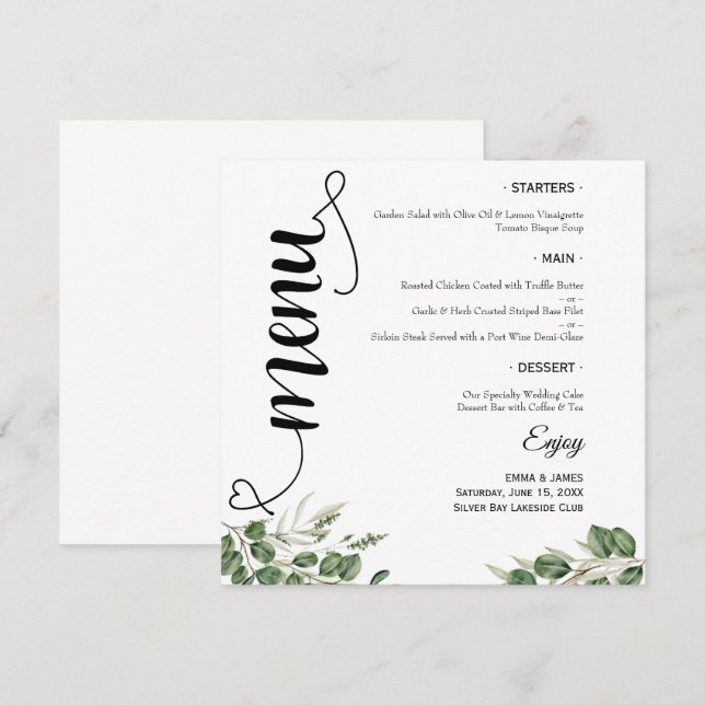 Menú Circular Plano de Boda con Letra Elegante y V (Anverso / Reverso)