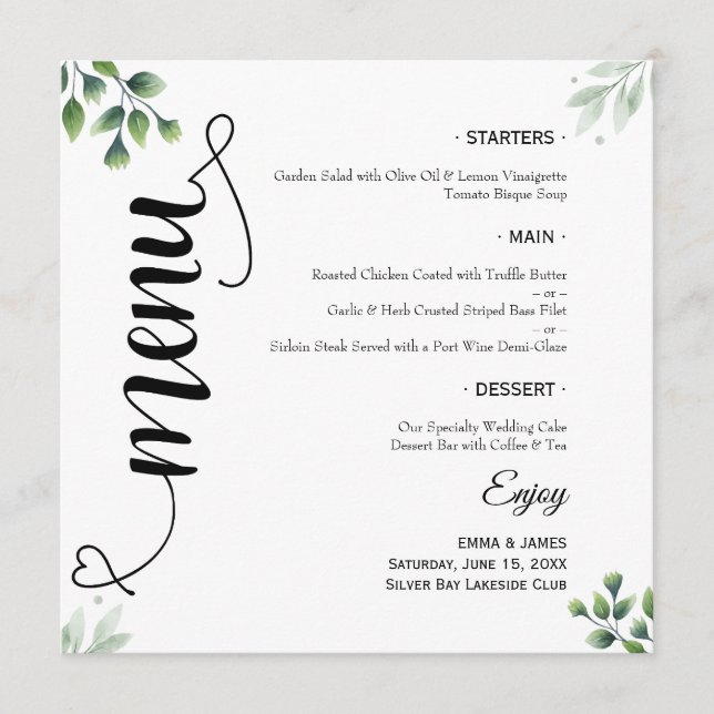 Menú Circular Plano de Boda con Letra Elegante y V (Anverso)