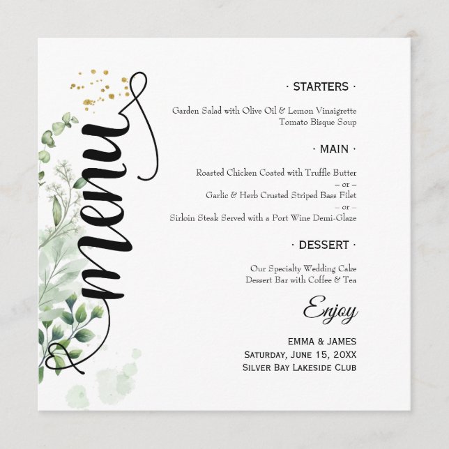 Menú Circular Plano de Boda con Letra Script y Ver (Anverso)