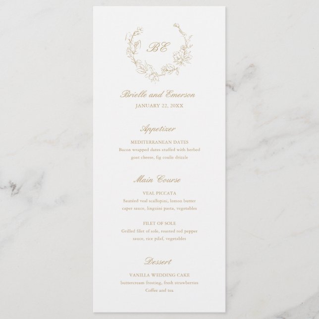 Menú Círculo de boda elegante monograma de oro (Anverso)