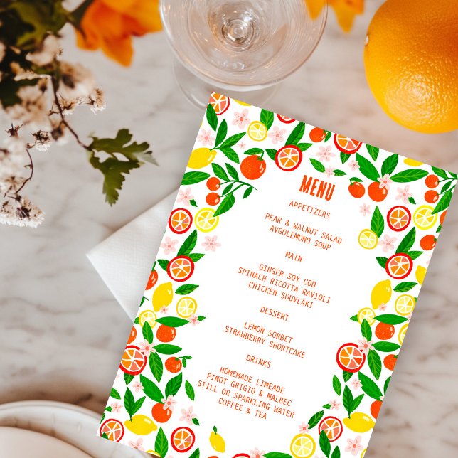 Menú Citrus Celebration PERSONALIZADO Negrita Summer LE (Citrus Celebration CUSTOM Bold Summer Bridal Wedding Birthday BBQ LEMON LIME ORANGE Menu
)