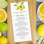 Menú Citrus de color de agua limón<br><div class="desc">Nuestra carta de boda con temas de limón es la manera perfecta de darle un toque de frescura y vitalidad a su recepción nupcial. El diseño luminoso y alegre del limón es perfecto para los bodas de verano, y la elegante tipografía le aporta un toque de sofisticación. El motivo del...</div>