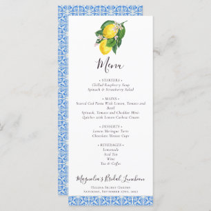 Menú Citrus Lemon Mediterranean Blue Bridal Luncheon