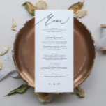 Menú Clásica caligrafía blanca elegante de la marina az<br><div class="desc">menú delgado para coincidir con la colección *si desea más opciones de papel este diseño se puede transferir a un programa delgado *o para más ayuda póngase en contacto conmigo</div>