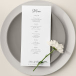 Menú Clásica caligrafía simple boda blanco y negro<br><div class="desc">Sencillo guión de caligrafía de escritura a mano romántica vintage minimalista plantilla de menú boda personalizada.            Fácil de personalizar con tus detalles!</div>