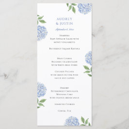 Menú Clásica Cena de Boda con Hortensias Azules