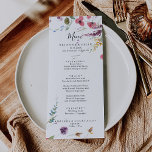 Menú Clásica cena floral de color salvaje<br><div class="desc">Este clásico menú floral de colores salvajes es perfecto para un boda tropical. El diseño se compone de flores de color rosa, púrpura, amarillo, burdeos, marina y azul dibujado a mano, dispuestas en formas preciosas. Este menú se puede utilizar para la recepción de bodas, la cena de ensayo, la ducha...</div>