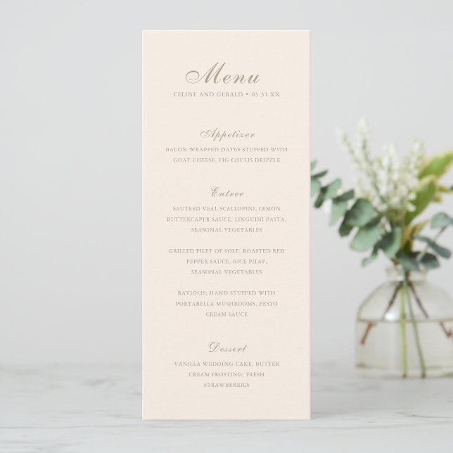 Menú Clásica Sandy Neutral Elegante Boda (Anverso de pie)