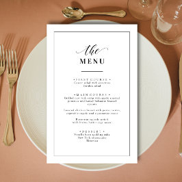 Menú Clásico de Boda Elegante en Blanco y Negro