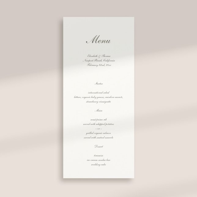 Menú Clásico de caligrafía formal Pearl simple Boda (formal traditional elegant calligraphy wedding menu card pearl classic)