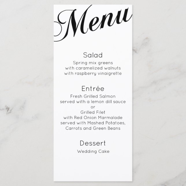 Menú clásico de cena. Mesa de boda tradicional (Anverso)