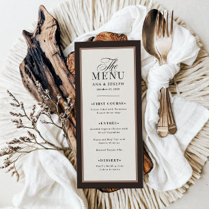 Menú Clásico de Lujo   Boda con Borde Neutral Marrón