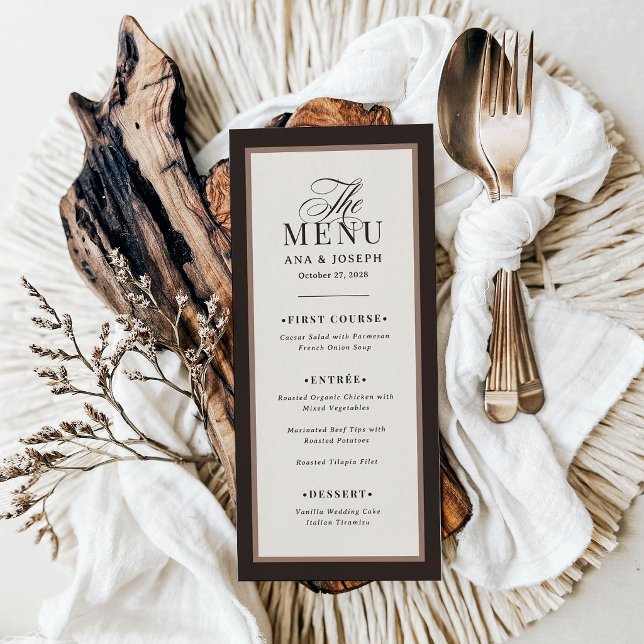 Menú Clásico de Lujo | Boda con Borde Neutral Marrón (Subido por el creador)