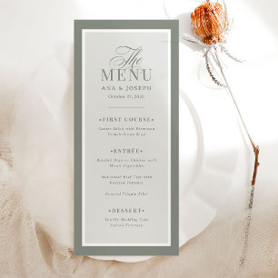 Menú Clásico de Lujo   Boda con Borde Verde Sage Elegan