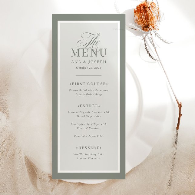 Menú Clásico de Lujo | Boda con Borde Verde Sage Elegan (Subido por el creador)