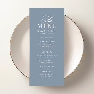 Menú Clásico de Lujo Boda Elegante en Azul Polvorient