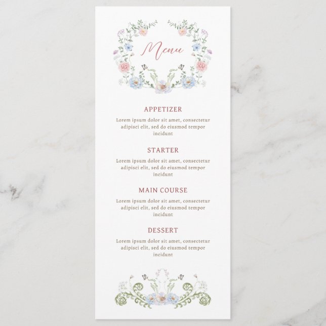 Menú Clásico de marco floral elegante (Anverso)