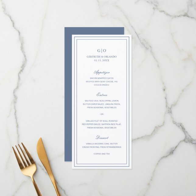 Menú Clásico Dusty Blue Elegant Wedding (Anverso/Reverso In Situ)