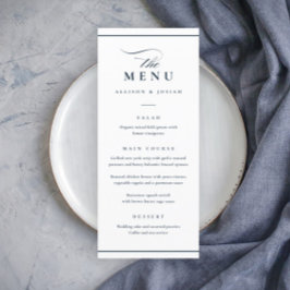 Menú Clásico Elegante Boda Azul Marino y Blanco