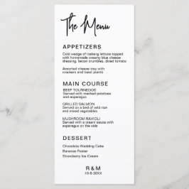 Menú Clásico Elegante Boda en Blanco y Negro