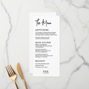 Menú Clásico Elegante Boda en Blanco y Negro