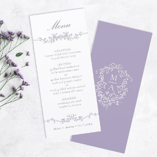 Menú Clásico floral de lavanda Boda Frontera